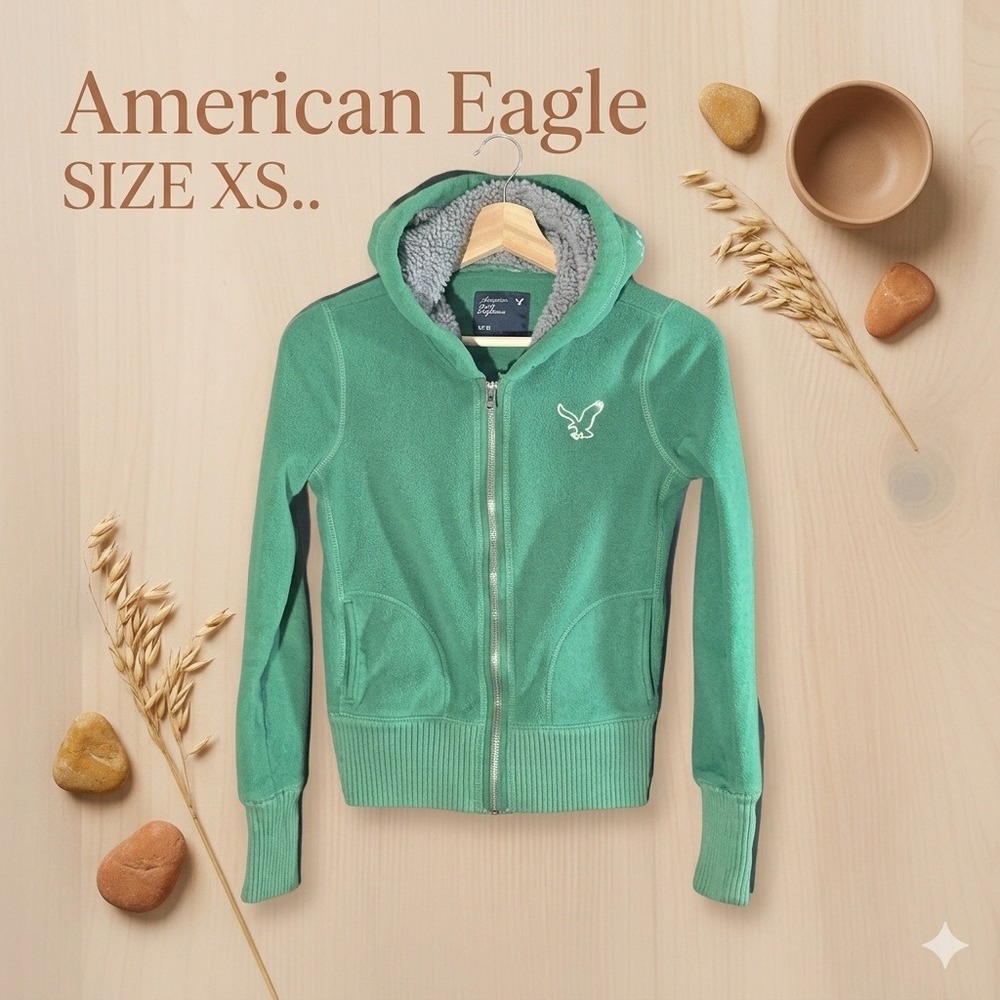 American Eagle Y2K Gorpcore Fleece Sherpa Lined‎ Full Zip Hoodie Womens XS